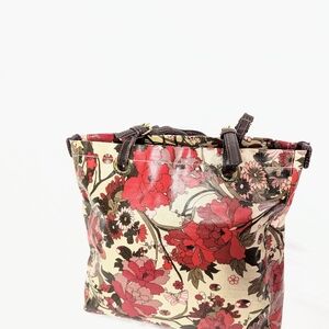 Sakroots Red and Brown Floral Tote Bag with Leather Handles